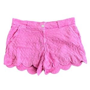 Crown & Ivy Shelby Pink Scalloped Hem Textured Shorts Womens Size 8 Preppy